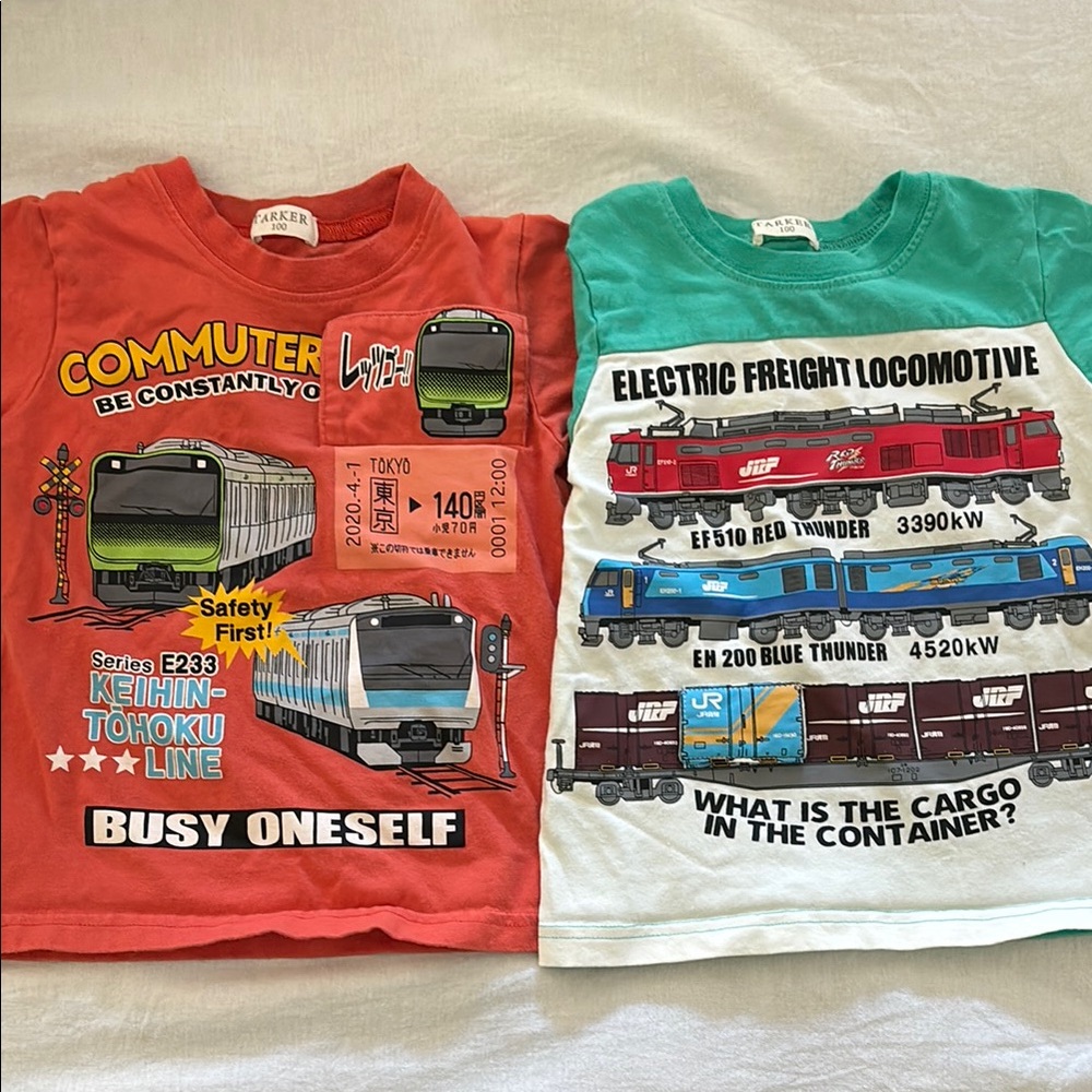 2-pc kids Electric freight locomotive/commuter train T-shirt size 100 for 3-4T